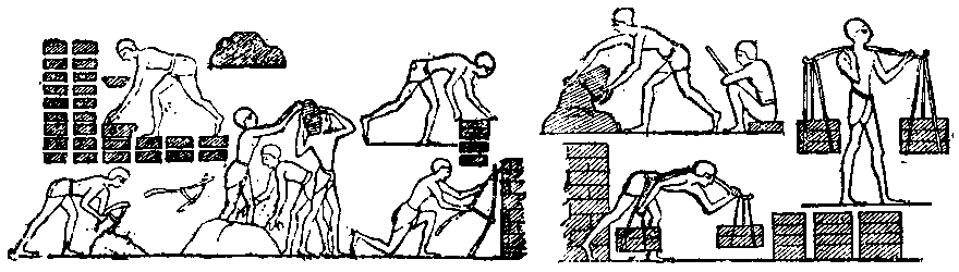 Fig 1.--Brickmaking, from Eighteenth Dynasty tomb-painting,
   Tomb of Rekhmara.